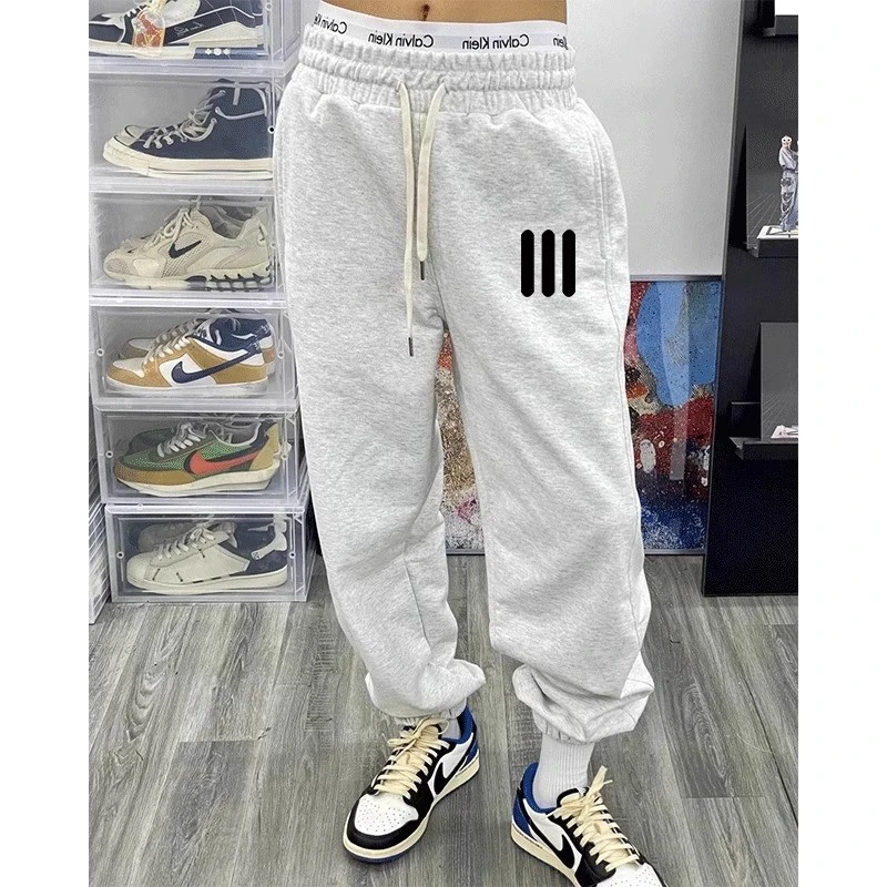 特大码300斤美式潮牌三条杠长裤休闲宽松束脚裤男秋冬季裤子卫裤