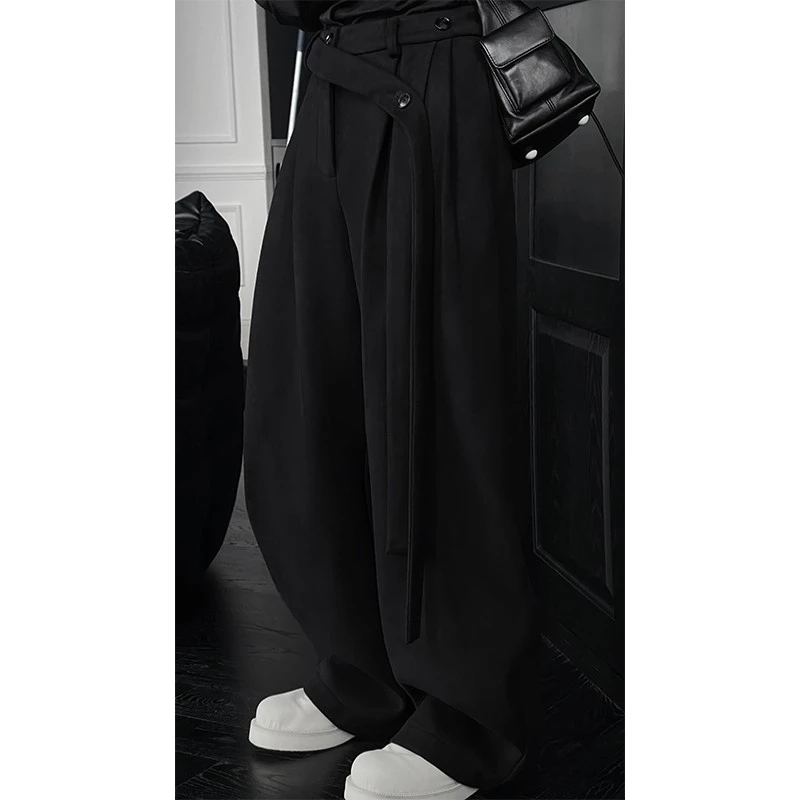 美拉德秋冬新款潮流飘带高级设计感厚款宽松垂感百搭休闲阔腿长裤