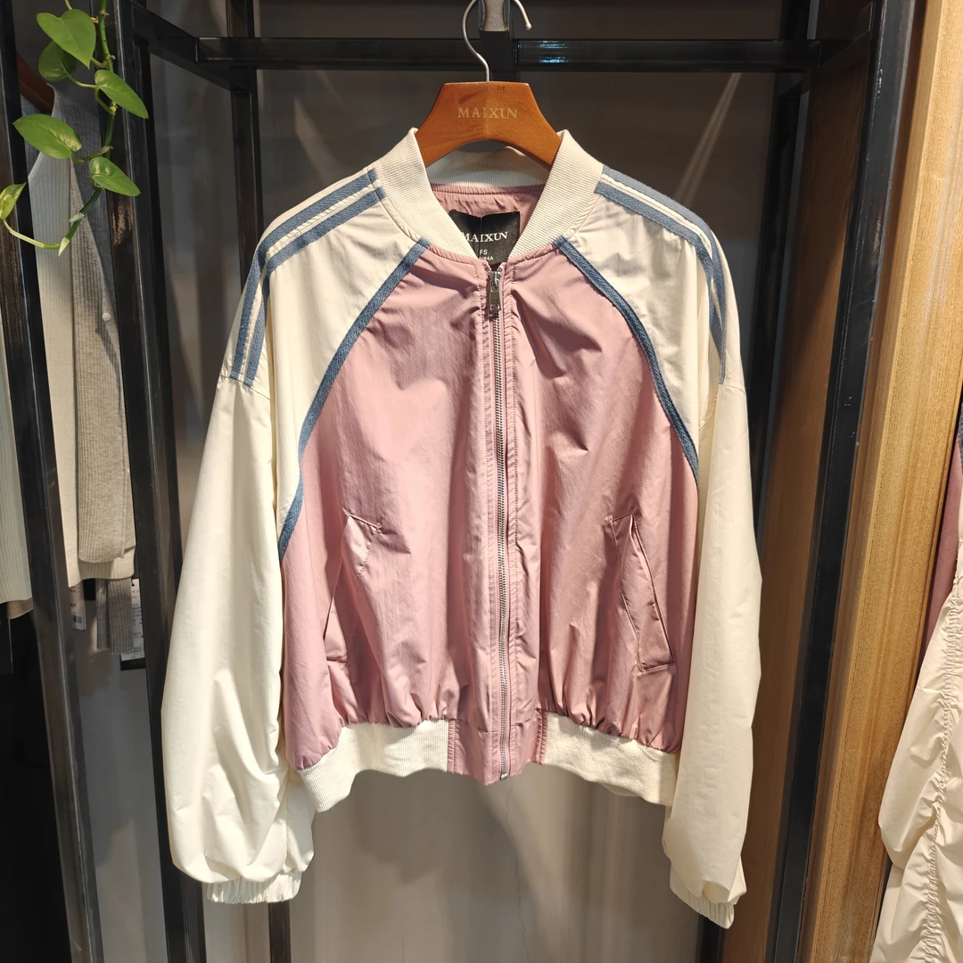 麦寻WASBP050女春秋宽松撞色薄款防风圆领短款棒球服外套