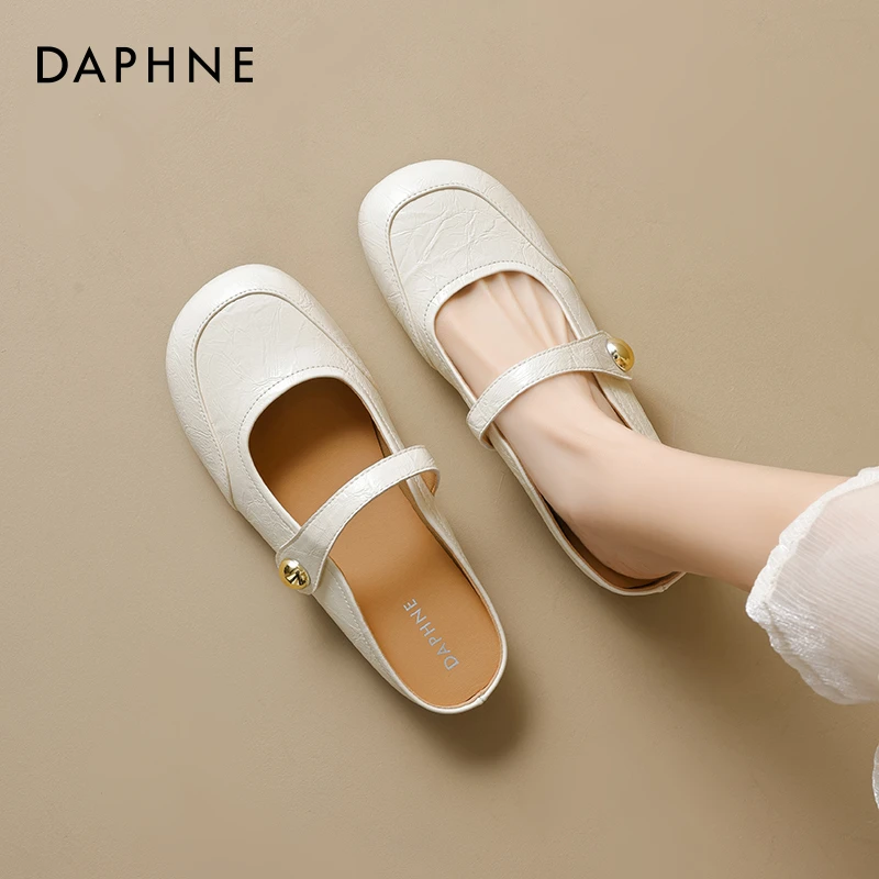 达芙妮包头半拖鞋女外穿2025新款夏季季懒人软底一脚蹬玛丽珍单鞋