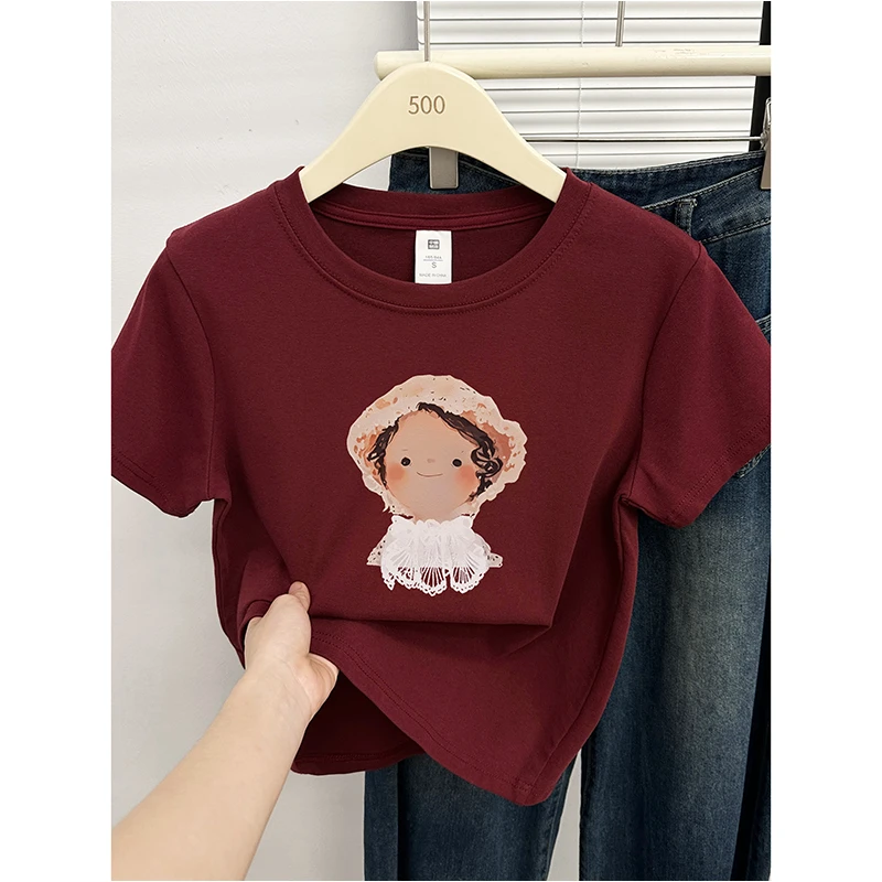 韩系ins时尚减龄休闲正肩短袖t恤女装胖MM大码洋气百搭圆领上衣服