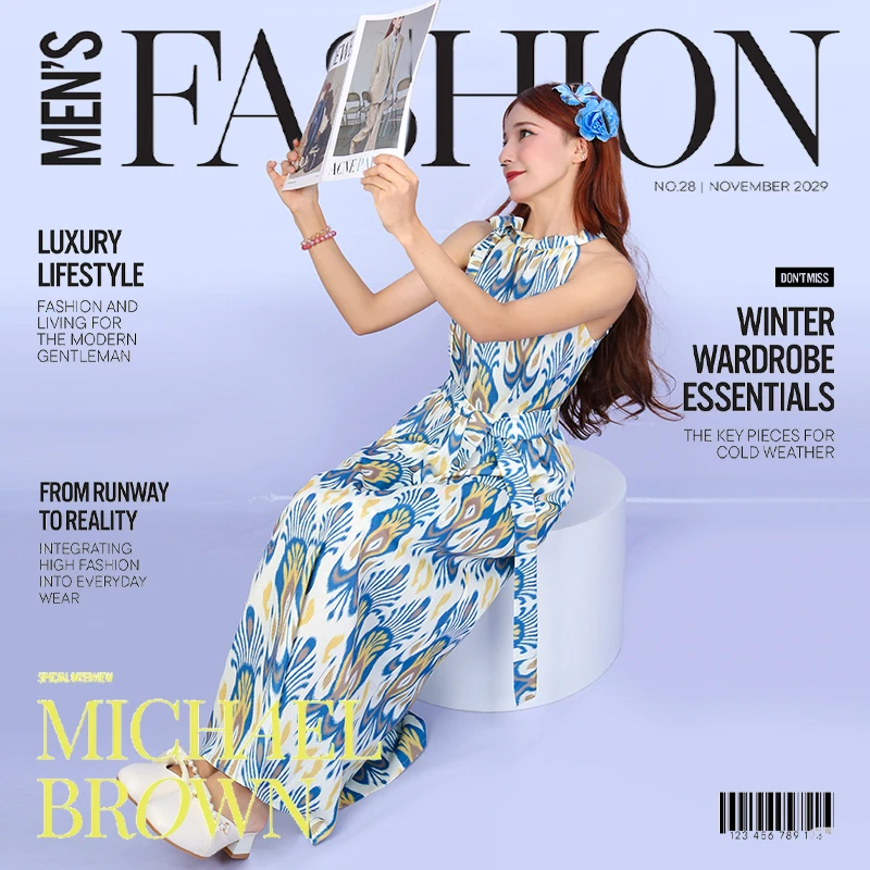 艾德莱斯民族风长裙复古氛围感度假风气质挂脖连衣裙直筒款