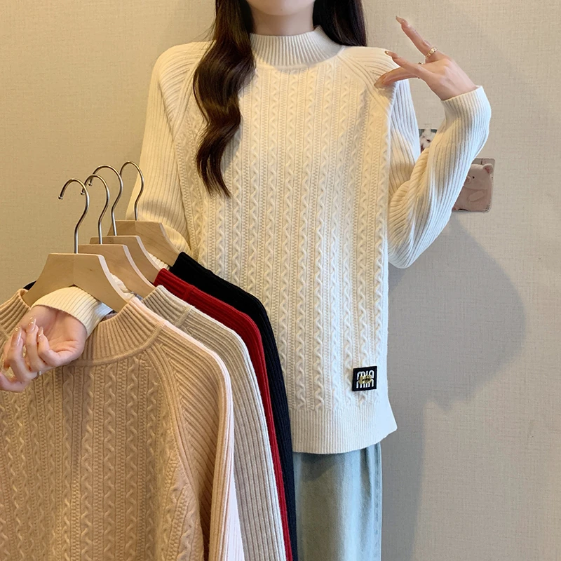 大码女装2025春季新款时尚针织衫上衣洋气长袖打底衫毛衣女3766