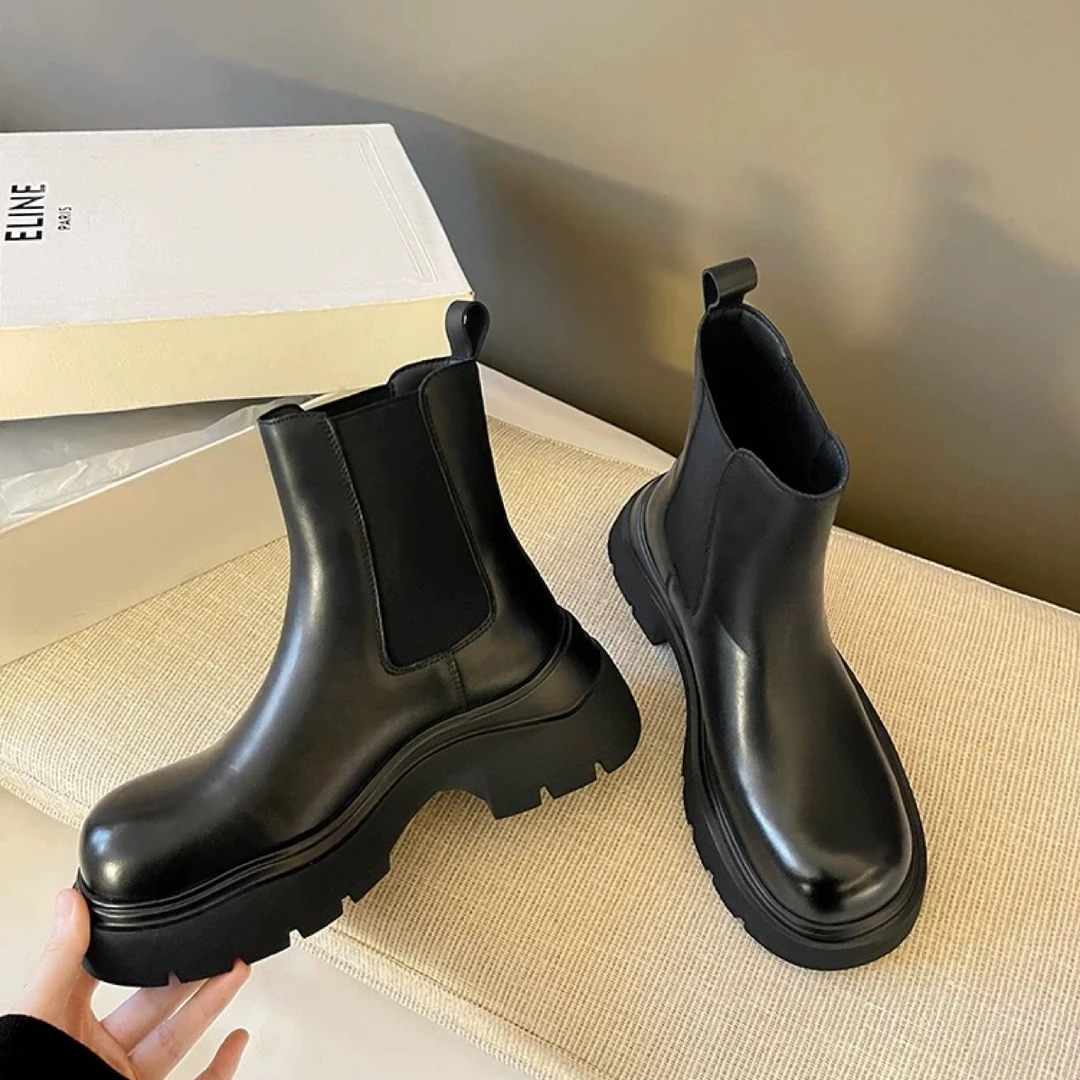 SUSU 短靴新款百搭英伦风内增高马丁靴厚底切尔西靴5352左14