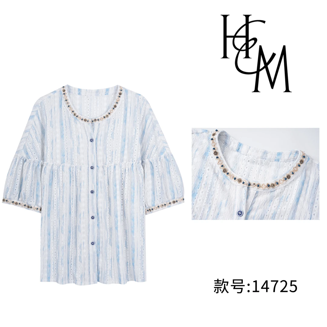 HUIERMAN/慧尔曼时尚设计师款V领减龄扎染韩版编织衬衫【14725】