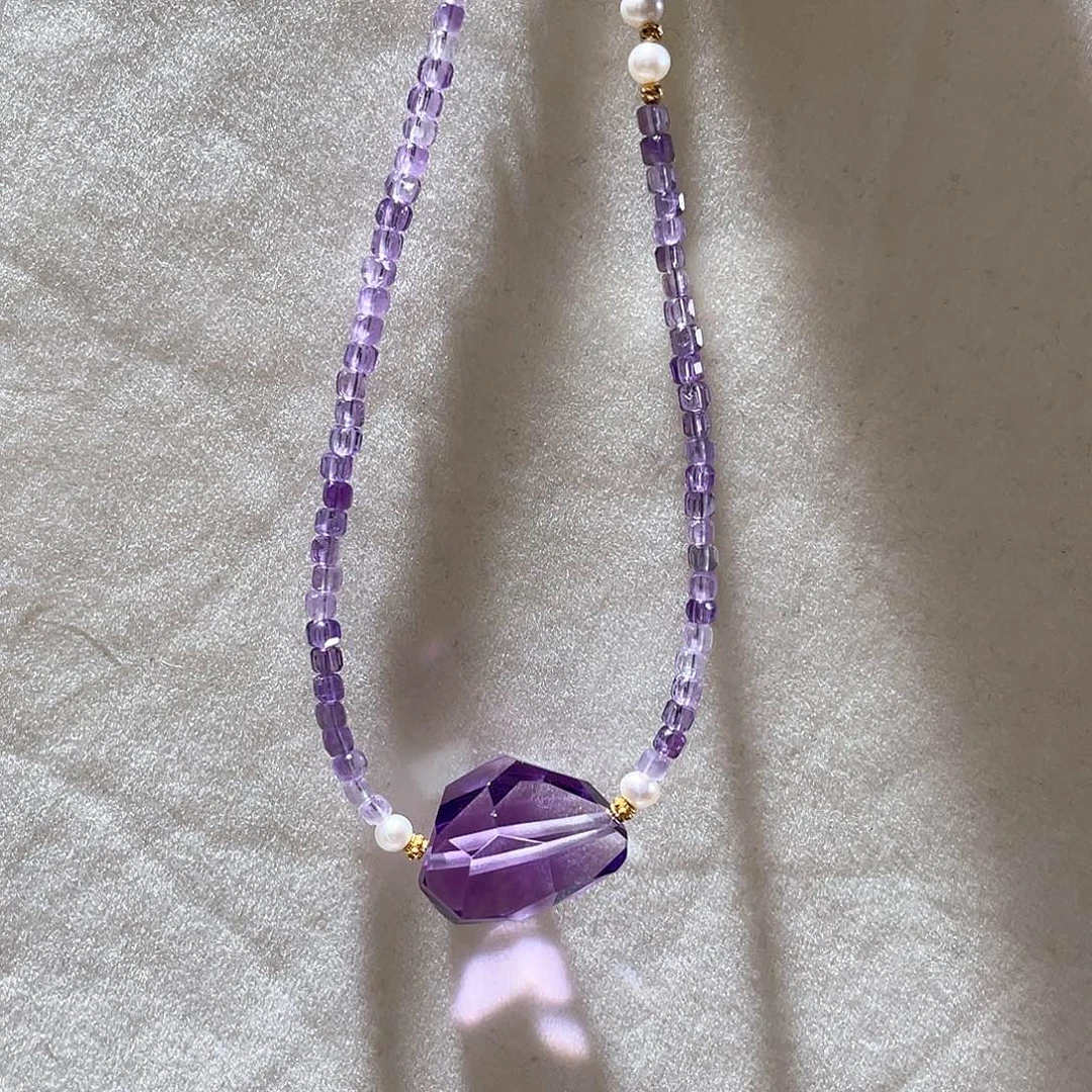 紫晶颈饰18K金镶嵌大气款