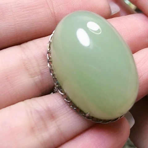 和田玉戒指银S925镶嵌