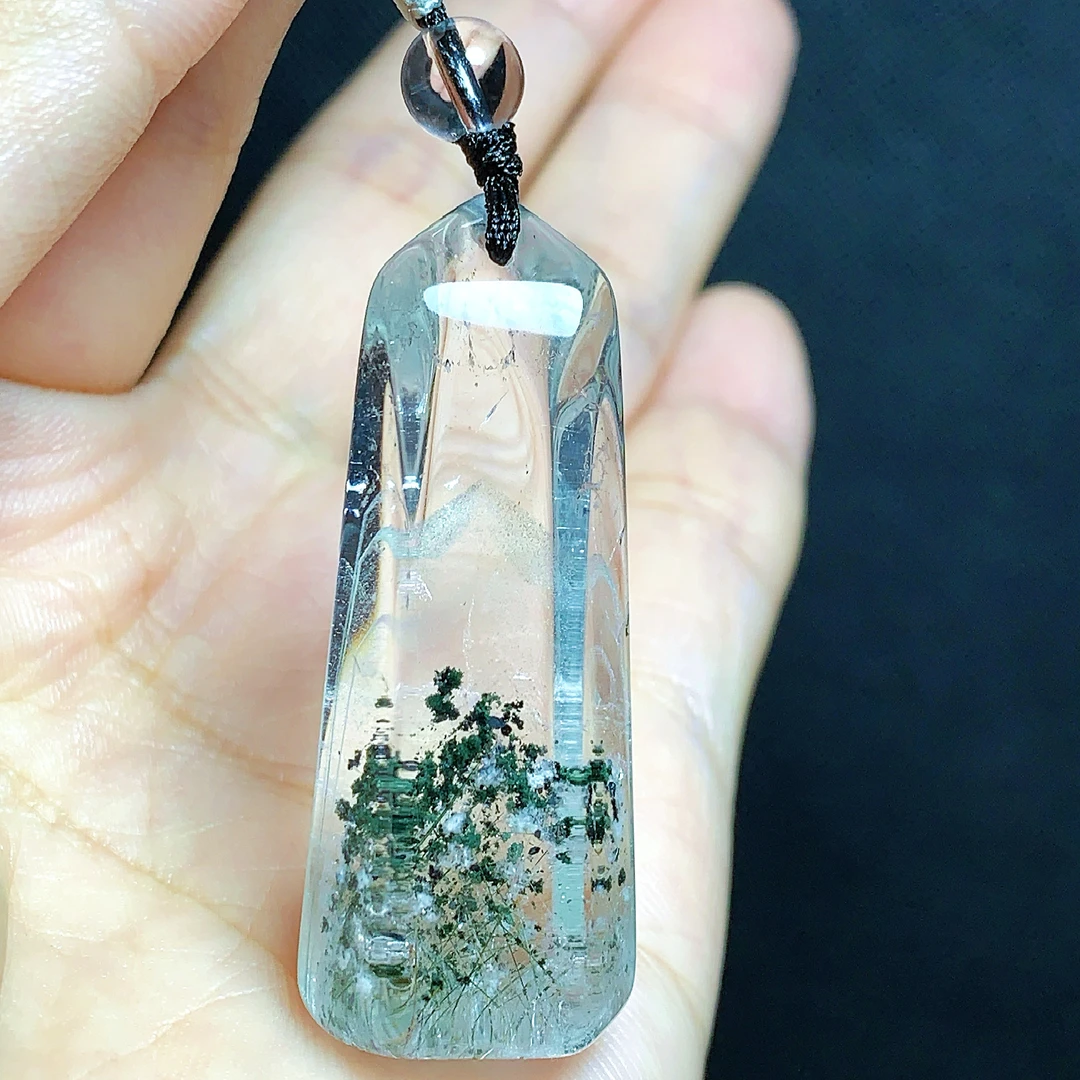 东海水晶天然绿幽灵水晶吊坠毛衣链平安无事牌项坠男女款聚宝盆