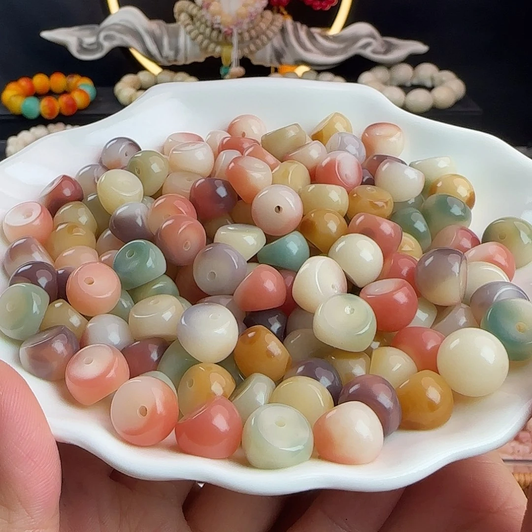 手串菩提根/象牙果卡12瓷玉粉紫飘花蒜瓣100颗