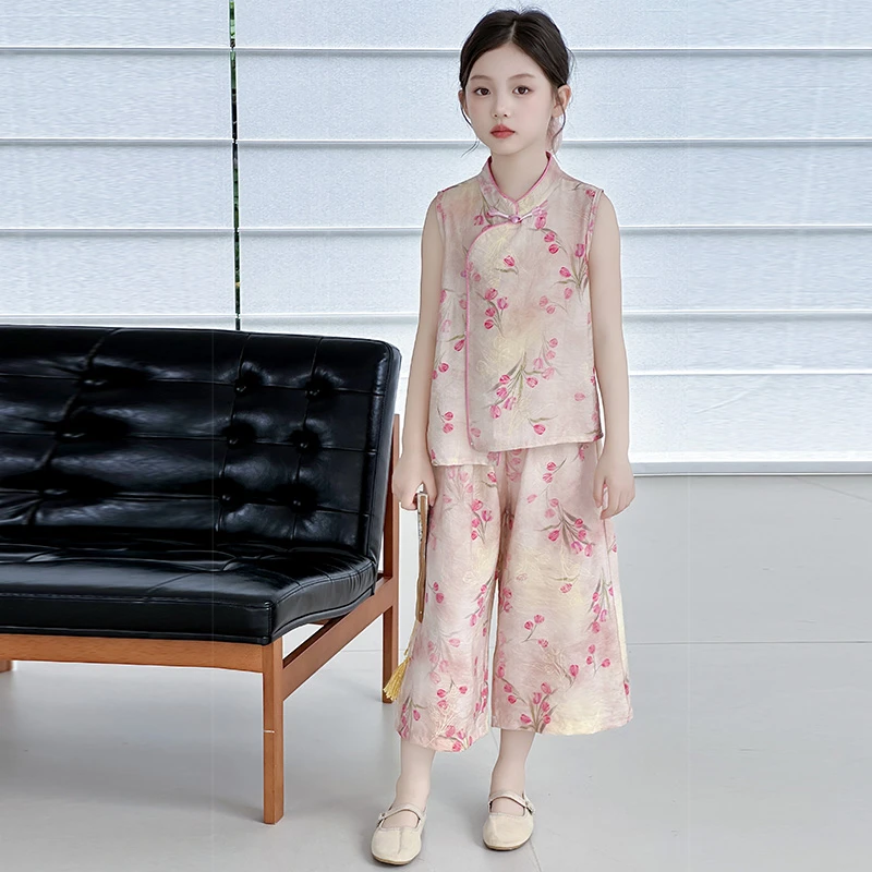 女童新中式夏装套装甜美洋气2025新款女孩汉服国风两件套甜酷炸街