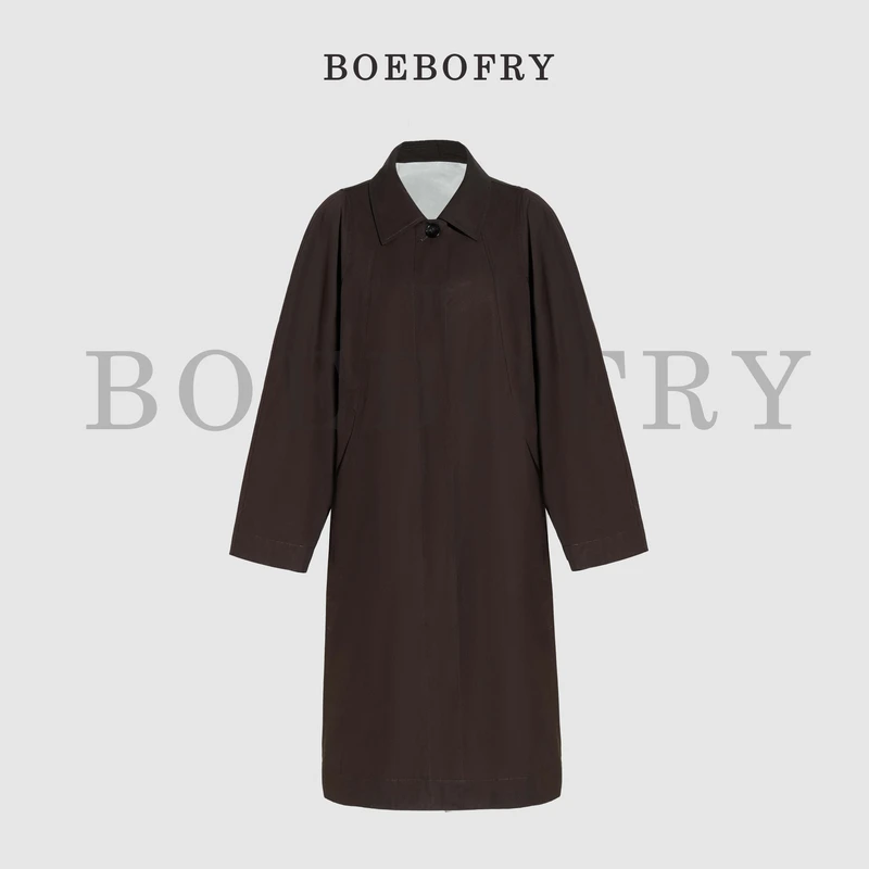 BOEBOFRY<日落印象>100%棉翻领复古简约宽松长款风衣外套BE1F0680
