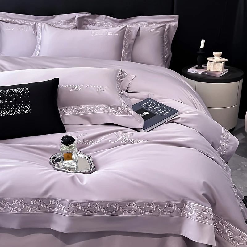 富安娜高端A类全棉纯棉四件套刺绣床单被套亲肤裸睡床品四季通用