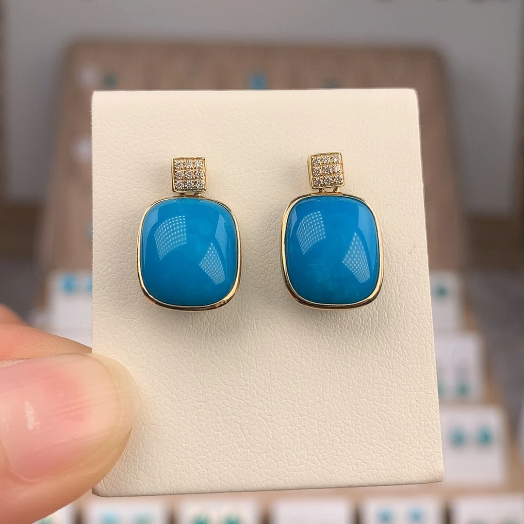 绿松石18K金镶嵌耳饰