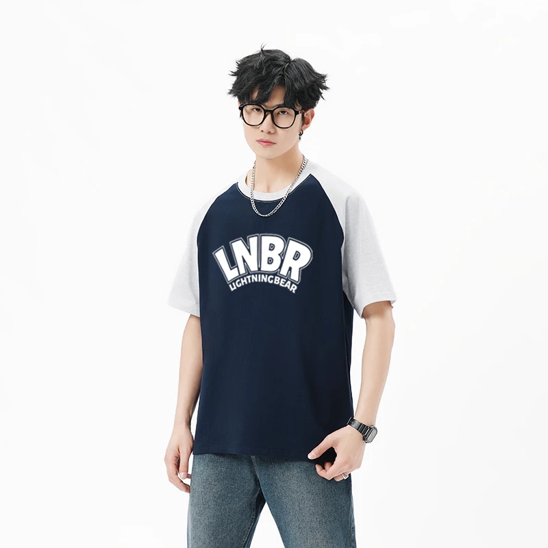 短袖T恤夏季男女同款美式潮流纯棉插肩袖休闲上衣