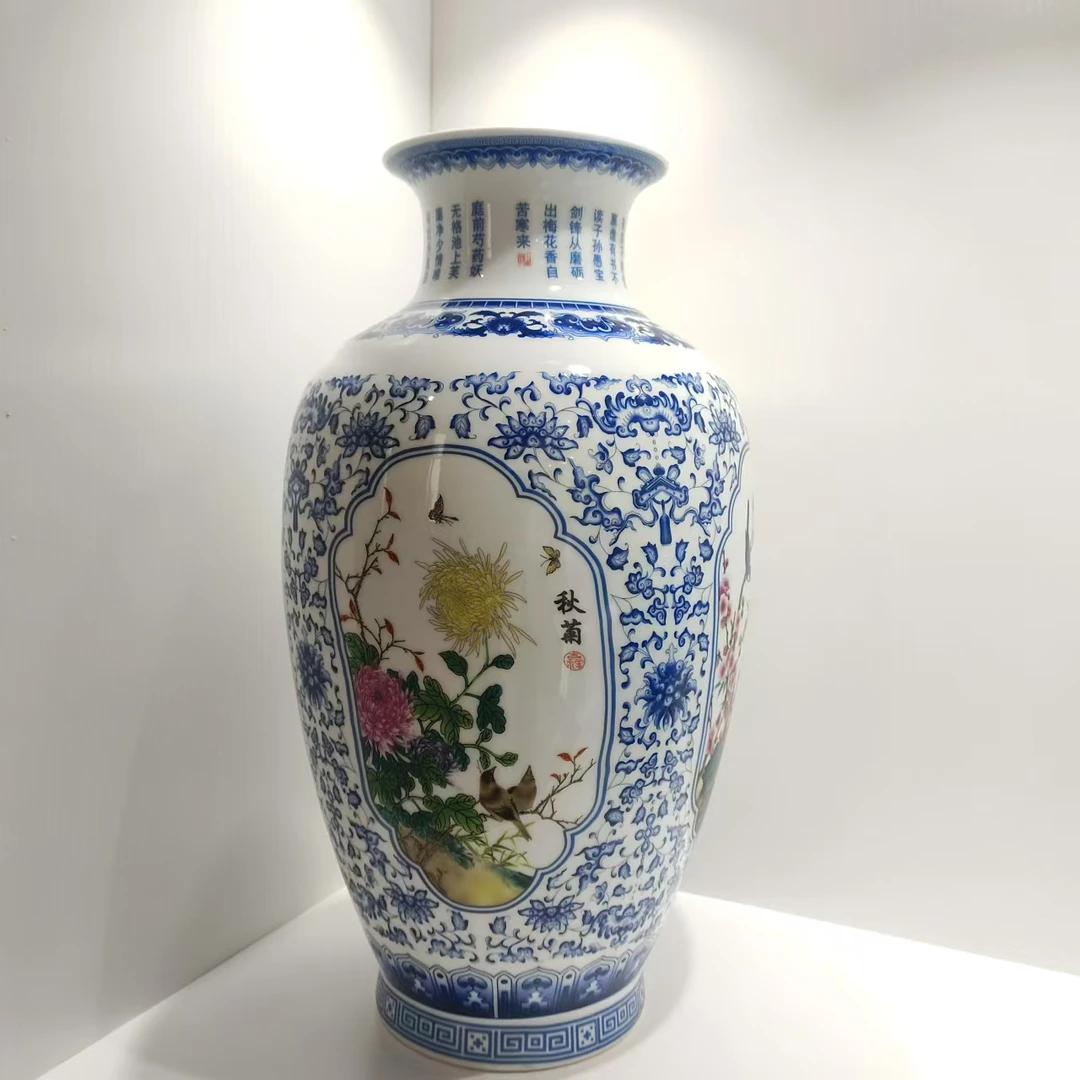 景德镇陶瓷春夏秋冬开窗瓶