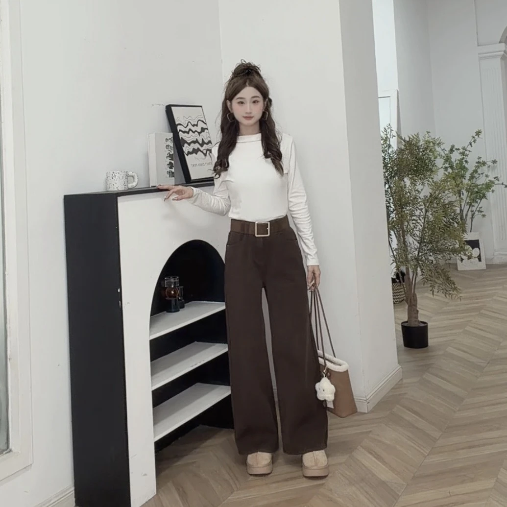 IEF/爱依服2025冬季新款百搭显瘦高腰美拉德风加绒阔腿裤