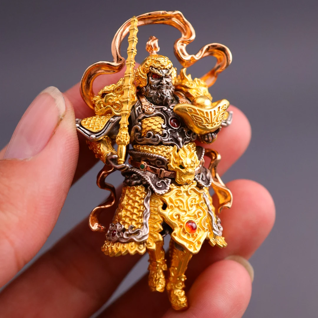 吊坠925银 【财神赵公明】道教国风手工吊坠摆件白泽手作原创