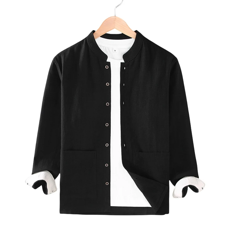 棉麻开春新款中式立领衬衫式男复古布衣服中国风外套D236
