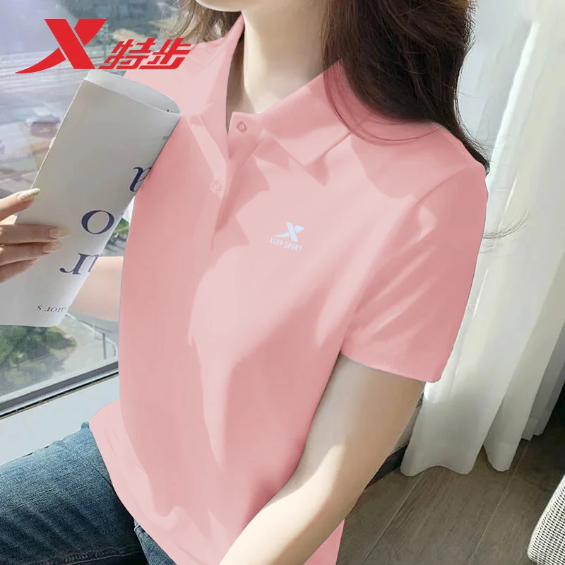 特步短袖女装POLO衫夏季翻领高端polo衫女款官方正品休闲短袖T恤