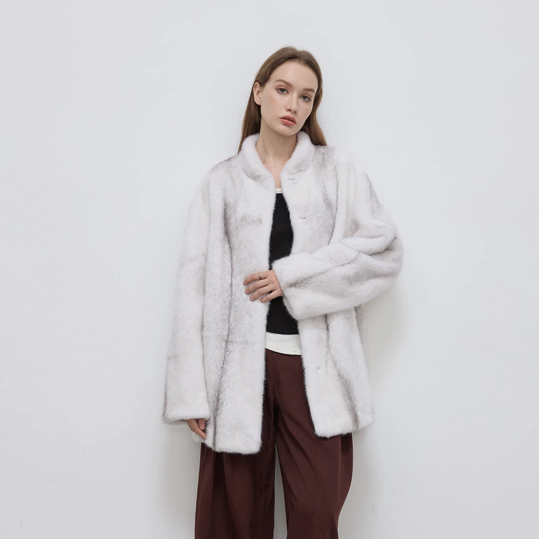 乐兹微尔进口貂皮大衣女整貂中长款皮草外套立领水貂毛皮草外套