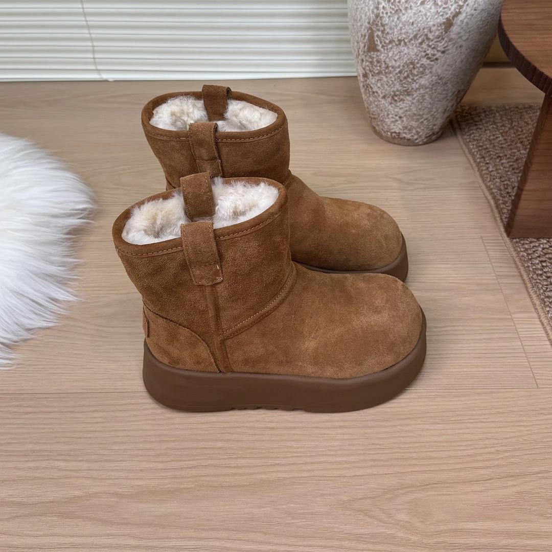 真皮厚底雪地靴女2025冬季新款加绒加厚保暖棉鞋东北百搭短筒棉靴