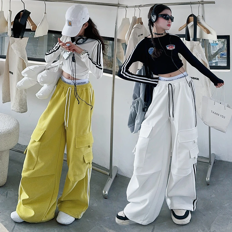 女童工装裤2025春秋新款儿童洋气宽松阔腿裤中大童休闲直筒长裤子