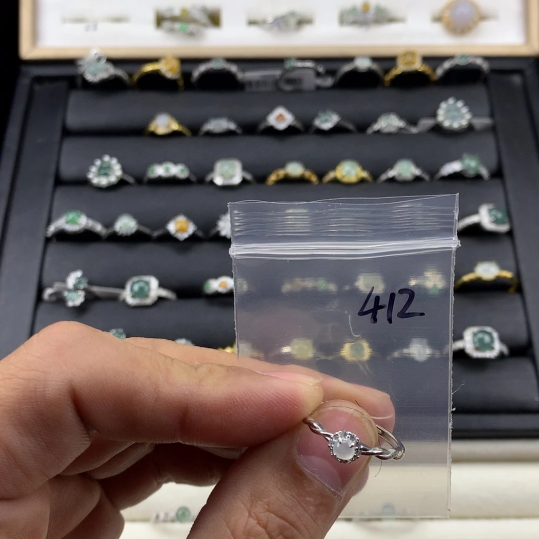 翡翠银S925镀金镶嵌戒指412