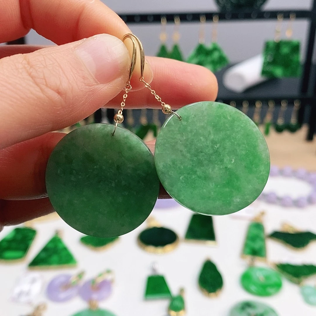 翡翠耳饰18K金镶嵌挂件