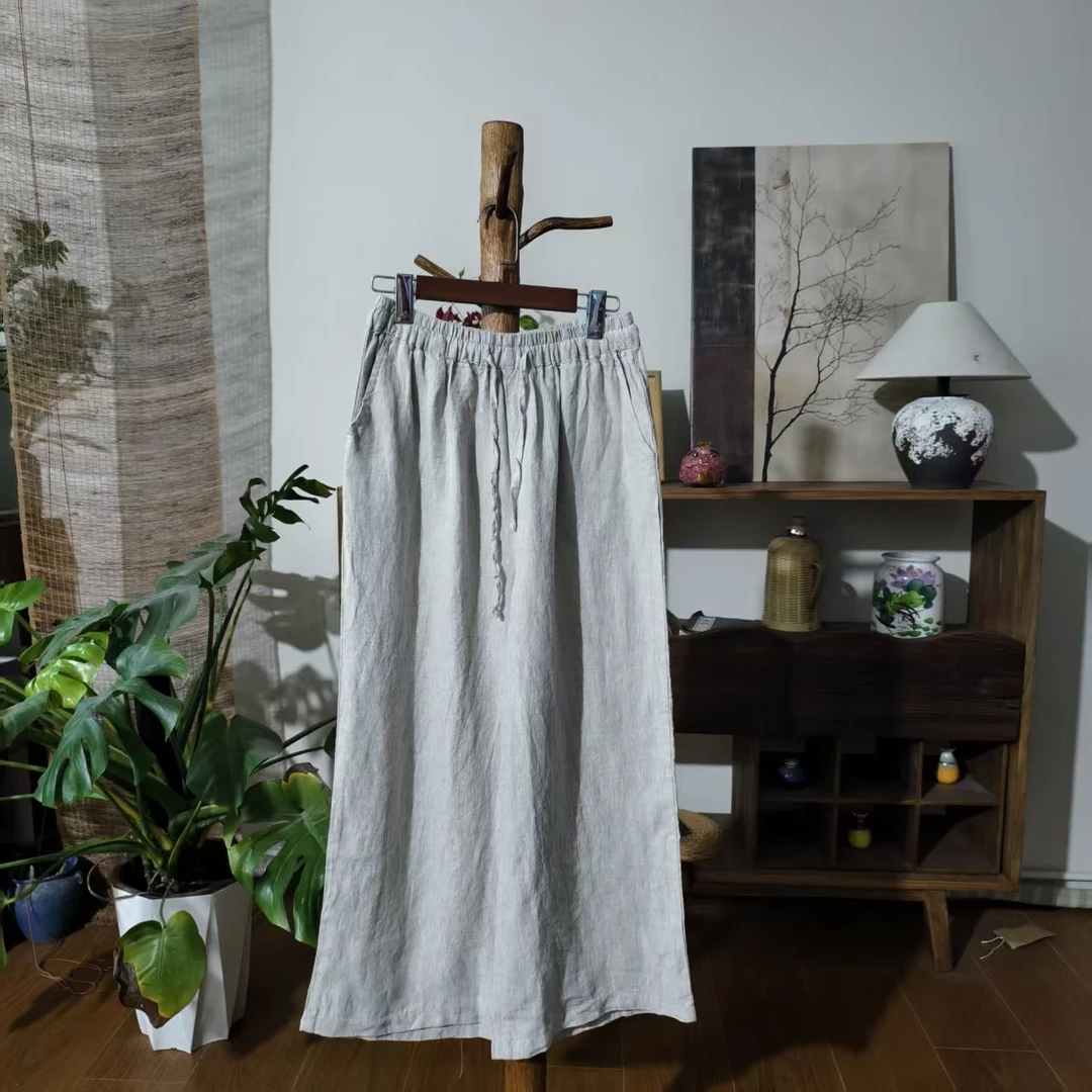 【大梅子推荐】设计款亚麻系带阔腿裤X5878C