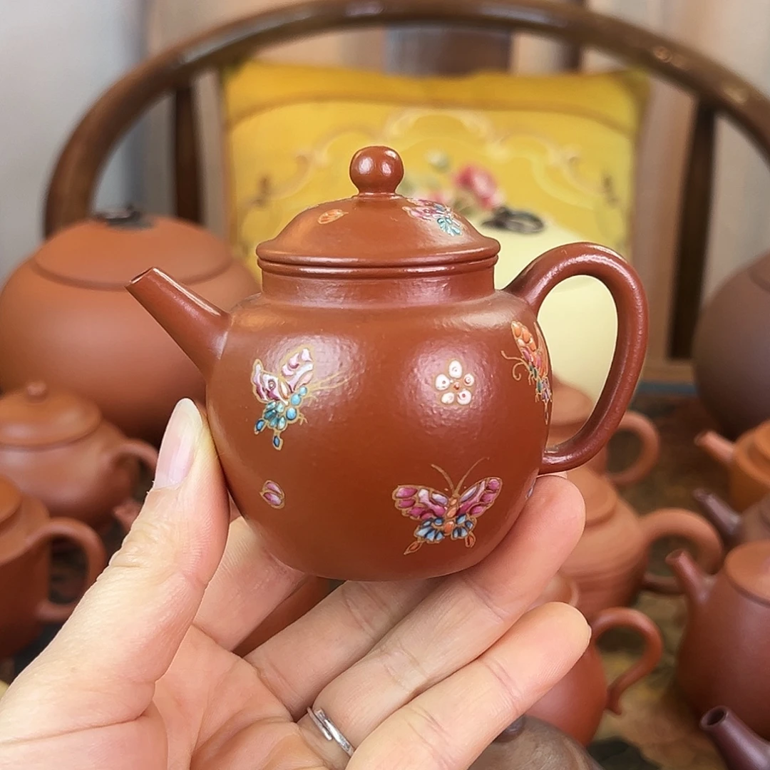 紫砂茶壶精品 蝶恋花 朱泥 130cc