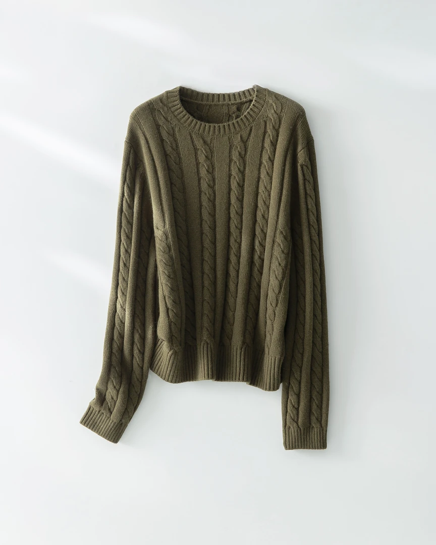 WEIMO经典螺纹绞花加厚圆领宽松显瘦针织衫羊毛衫