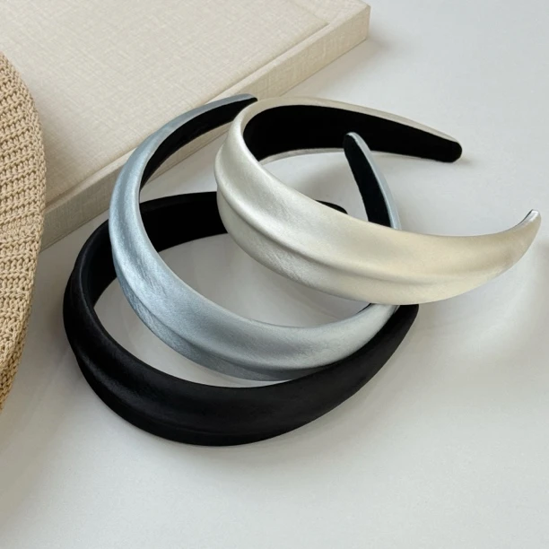 韩系简约蓝色缎面发箍女高颅顶头箍日常外出压发发卡百搭发饰