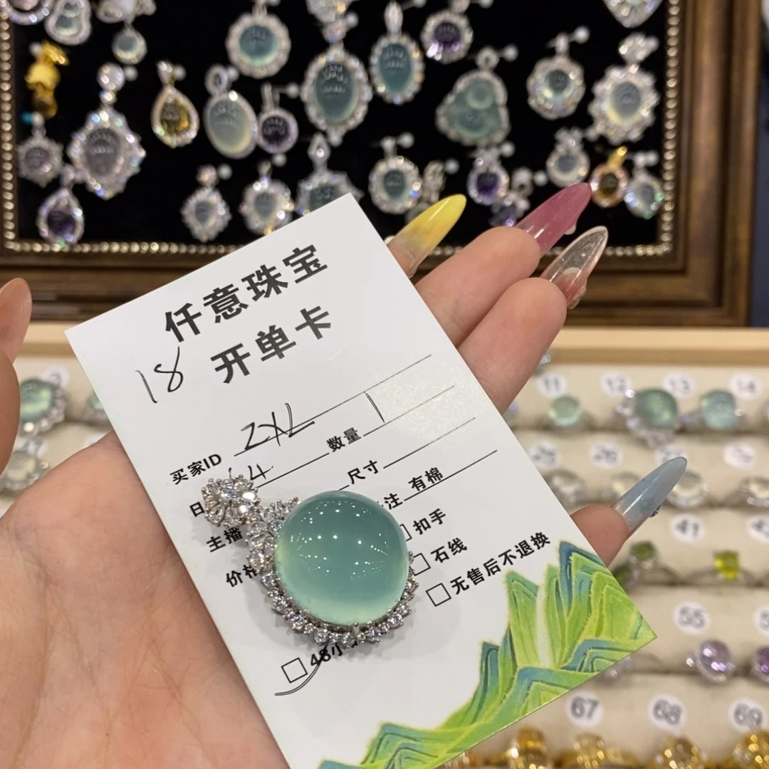 蛇纹石玉银S925镶嵌颈饰Z*l