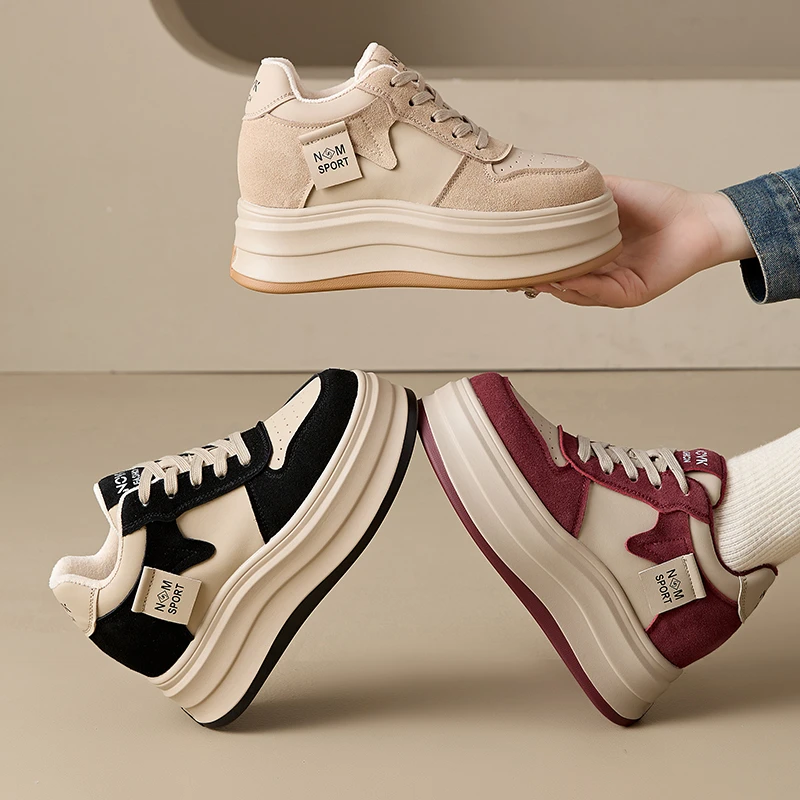 【增高8.5CM】松糕厚底内增高女鞋2025春款休闲鞋子百搭真皮小白鞋