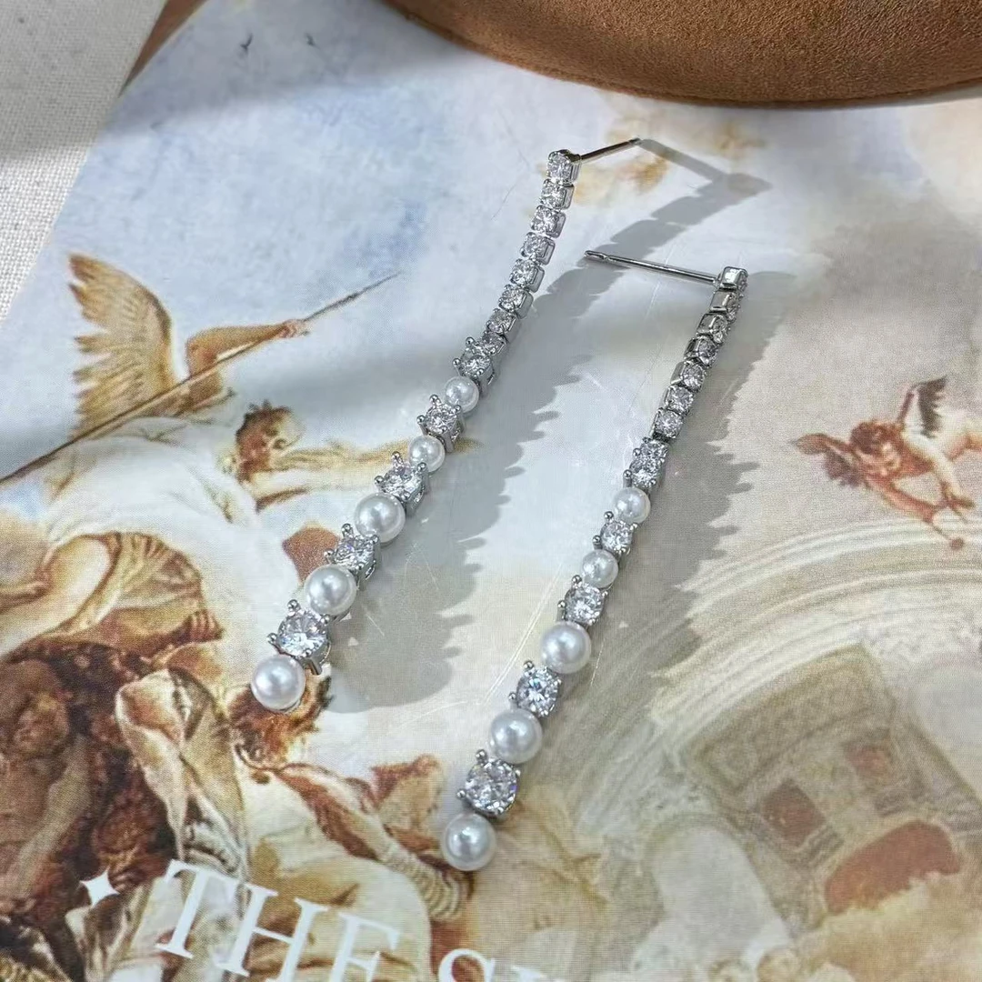 铜合金锆石耳饰 远远（YY321)镀k轻奢气质时尚百搭镶嵌5cm