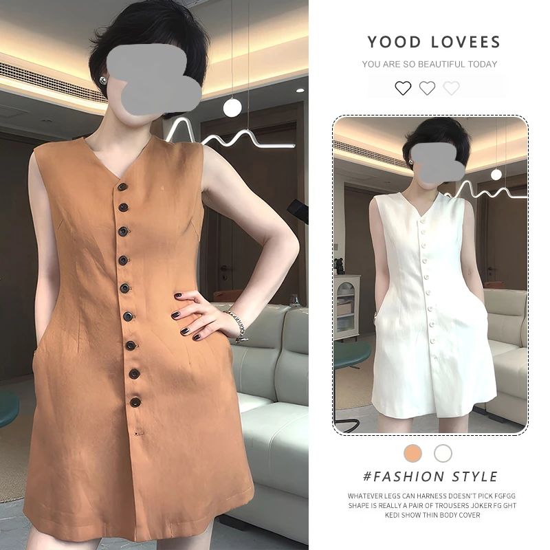 法式老钱风气质无袖套头连衣裙女2025夏季新款小众设计V领短裙潮