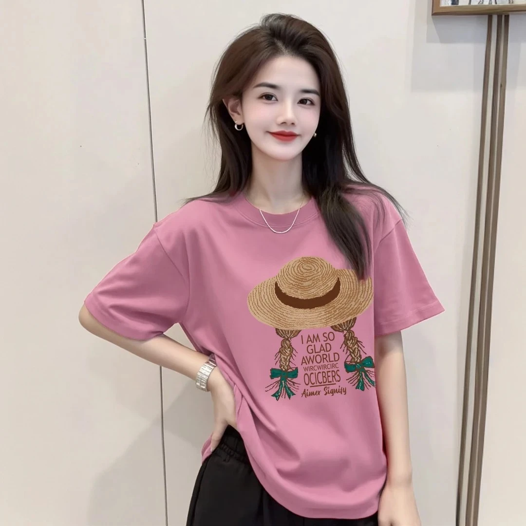 短袖女款t恤高品质大版短袖T恤 印花宽松休闲时尚