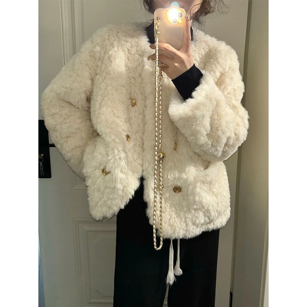 【现货+运费险】新款加厚白色小香风仿羊羔毛毛小个子上衣棉服YY930