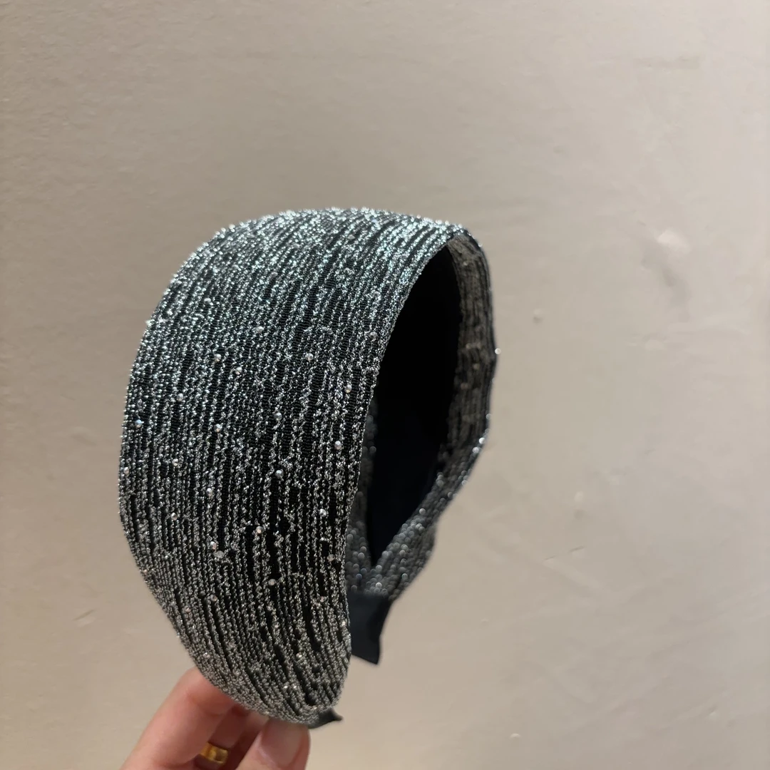 气质亮银拼色细闪宽发箍T106