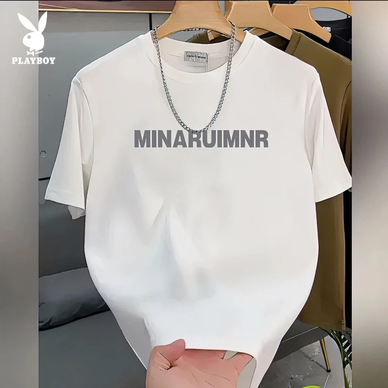 花花公子轻奢短袖男士T恤夏季2025新款半袖t索罗娜冰丝宽松百搭衣