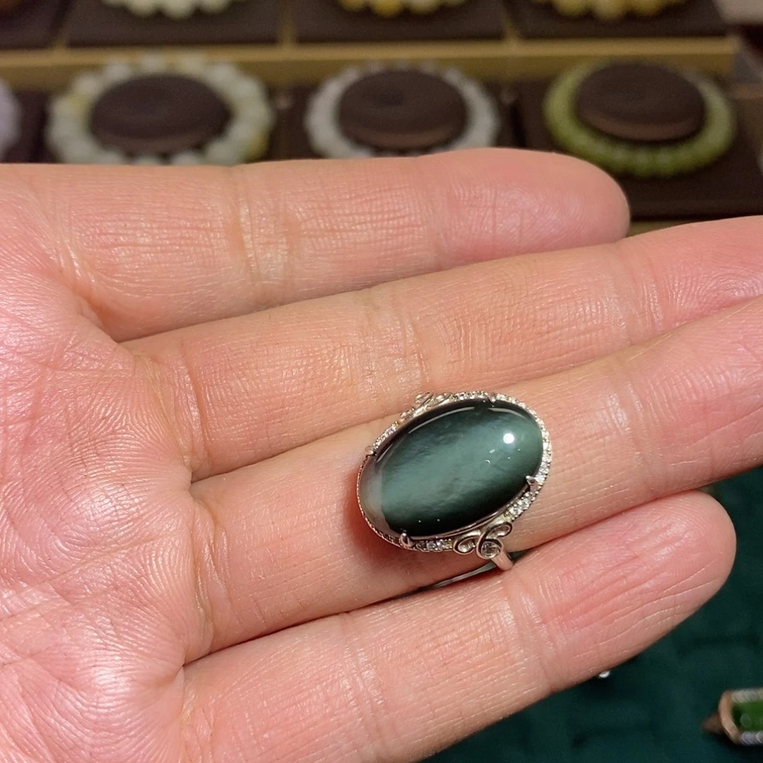 【闪购商品】银S925镶嵌戒指和田玉（碧玉）