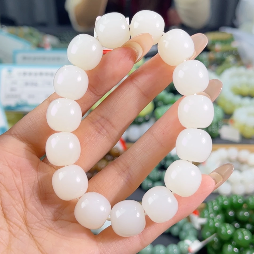 未镶嵌手链和田玉纯天然和田玉14mm新疆且末白玉