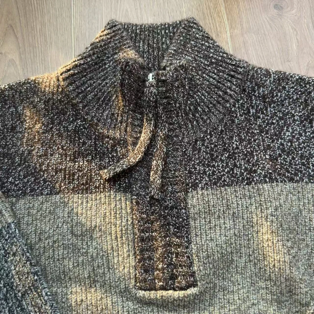 宽条纹拼色半拉链加厚毛衣秋冬女装上衣