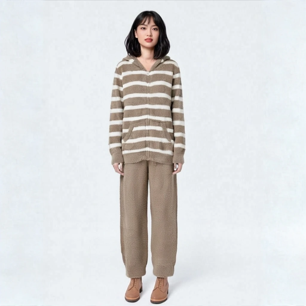 无印风女款发热毛毛纱家居服套装