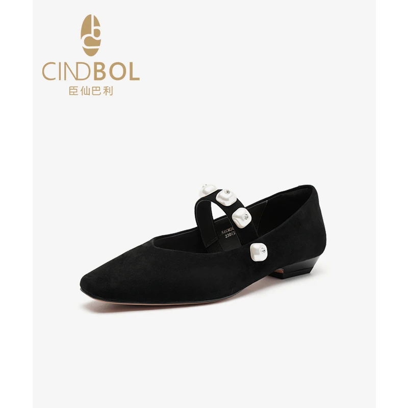 CINDBOL/臣仙巴利25春季新款玛丽珍黑色磨砂皮百搭单鞋2067