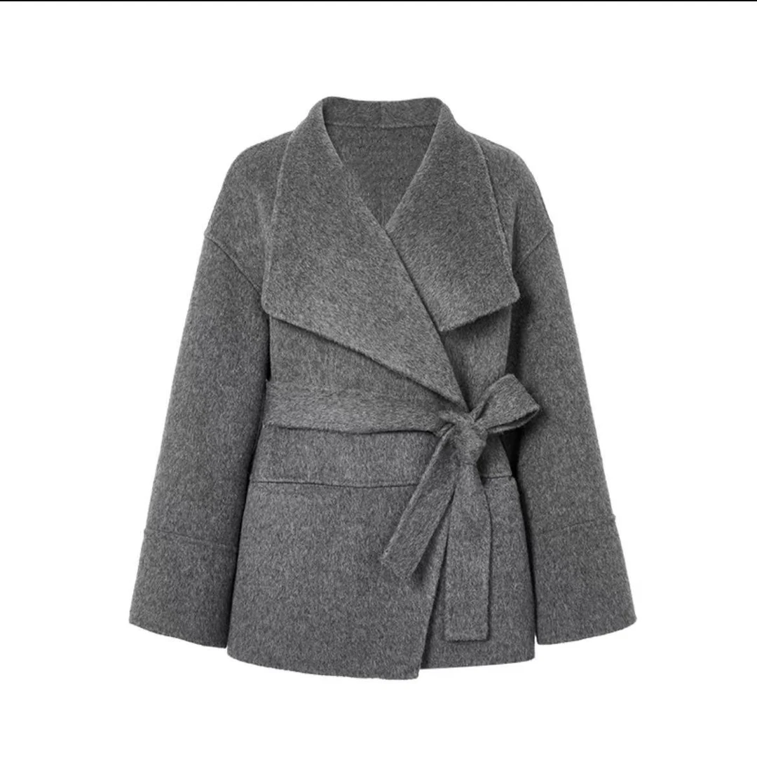 毛呢-022326大翻领收腰中长款时尚大衣