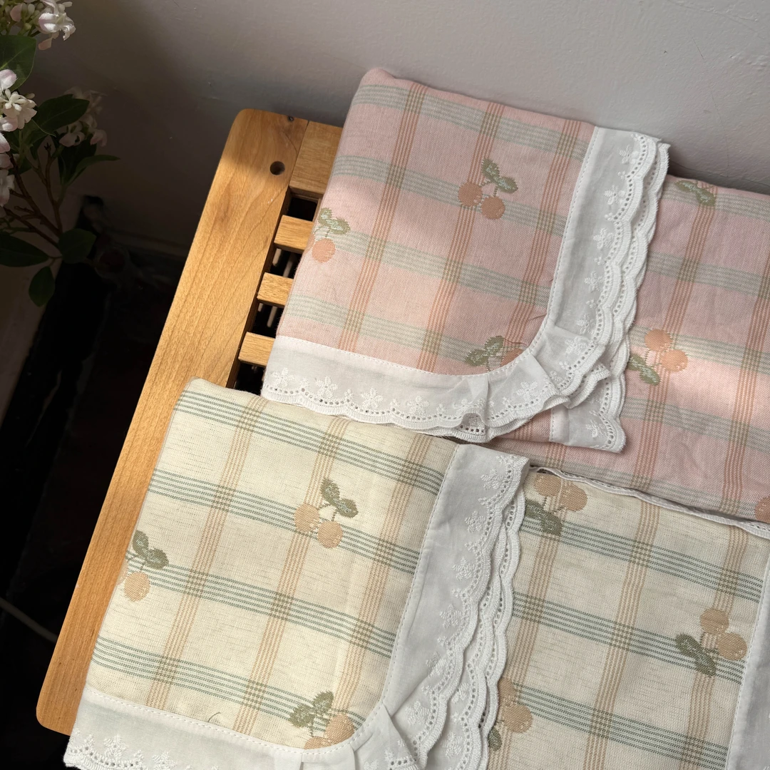 法式花边款多层纱布学生纯棉枕巾吸汗色织枕头巾防汗油柔软透气