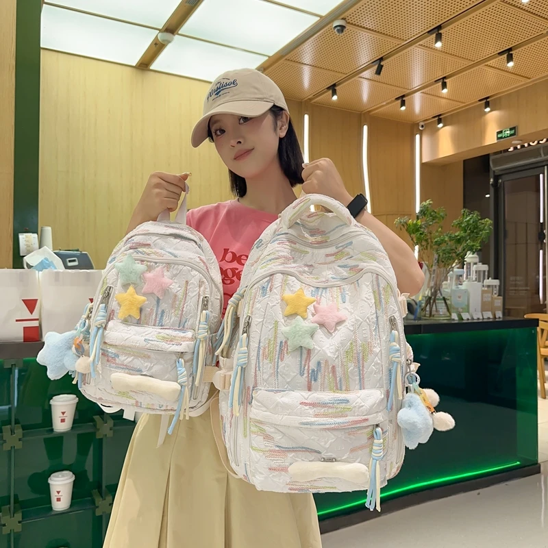 书包初中女生日系ins高颜值星星双肩包旅游轻便高中书包女大学