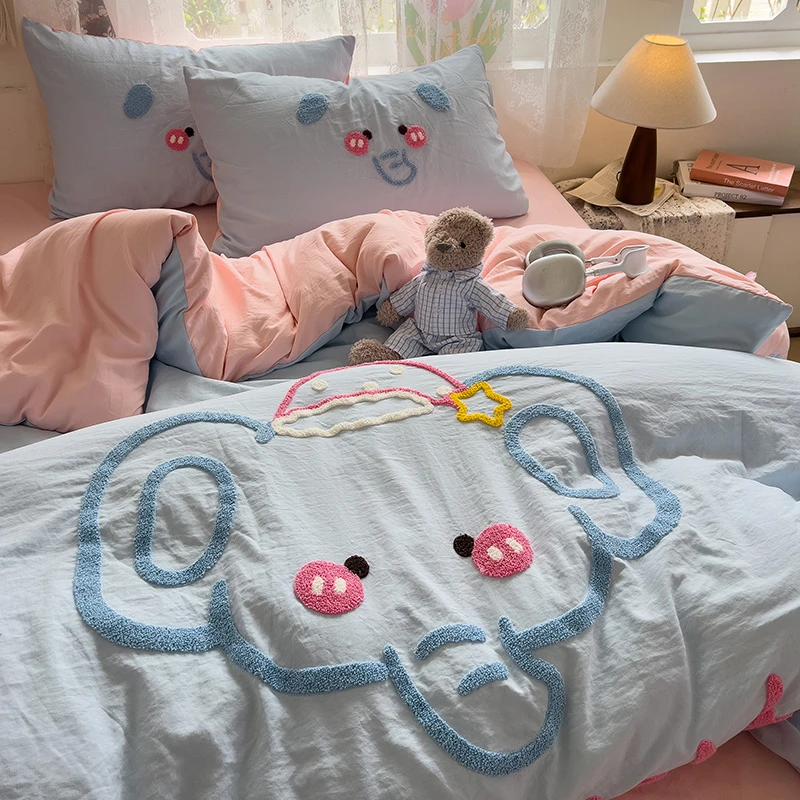 2025新款毛巾绣床上四件套非全棉纯棉床笠被套宿舍床单被罩三件套