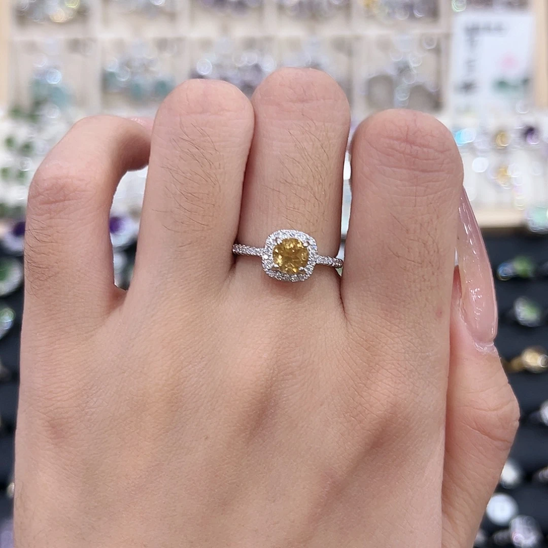 小***醒黄晶戒指银S925镶嵌